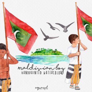 MALDIVIAN BOY / Maldive, abbigliamento tradizionale, bandiera, feyli, raajje, download istantaneo, isola tropicale clipart, acquerello, estate, PNG