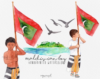 MALDIVIAN BOY | Maldives, traditional wear, flag, feyli, raajje, instant download, tropical island clipart, watercolor, summer, PNG