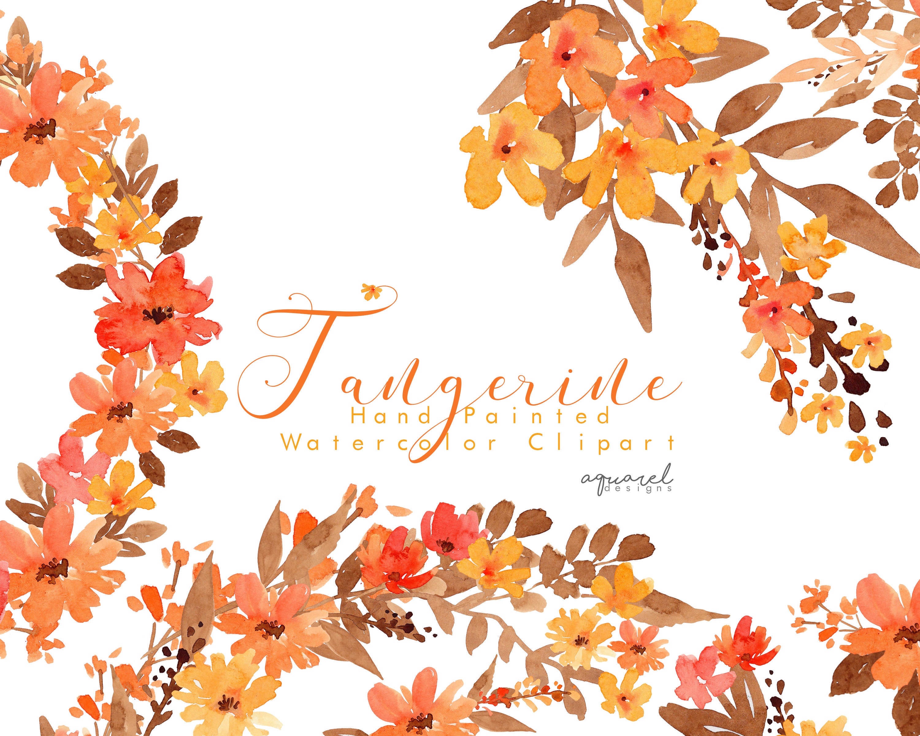 Watercolor Flowers Clipart Wreath Border Floral Wedding DIY Etsy