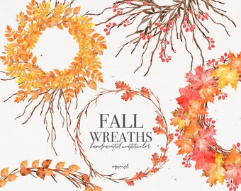 Watercolor Autumn Leaves Clipart, Hand painted, Fall Leaf, Autumn Wreaths, Watercolor wreaths, Autumn Clipart, Maple, Ash, Oak Leaves, PNG