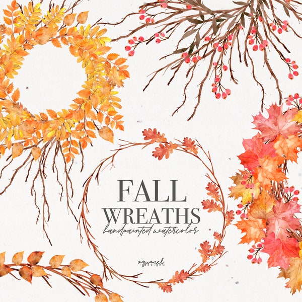 Watercolor Autumn Leaves Clipart, Hand painted, Fall Leaf, Autumn Wreaths, Watercolor wreaths, Autumn Clipart, Maple, Ash, Oak Leaves, PNG