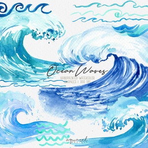 Watercolor ocean waves clipart, summer, beach invitation, Sea Waves, scrapbooking, Nautical Clip Art, personal and commercial use, PNG