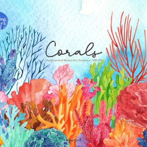 Watercolor Coral Reef Clipart Under the Sea clipart, Coral Reef Clipart, Ocean Clipart, Sea Coral Clipart, Anemone, Sea life clipart, PNG image 1