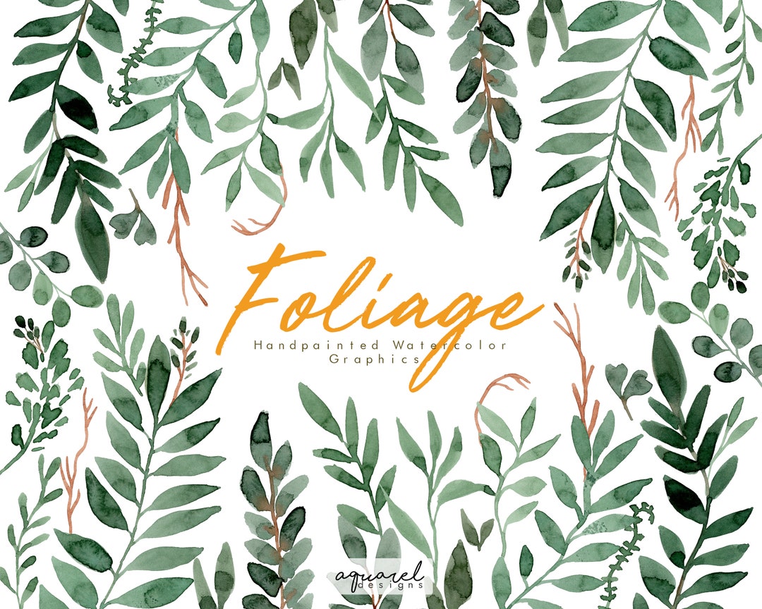 Watercolor Foliage Clipart | Greenery Leaves Leaf Branches and Stems ...