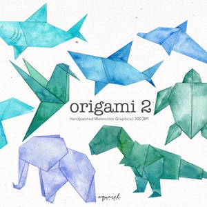 ORIGAMI | aquarel clipart, eenhoorn, vlinder, hond, zwaan, olifant, boot, kinderkamer kunst aan de muur, stickers, plakboek, png, papier vouwen, png