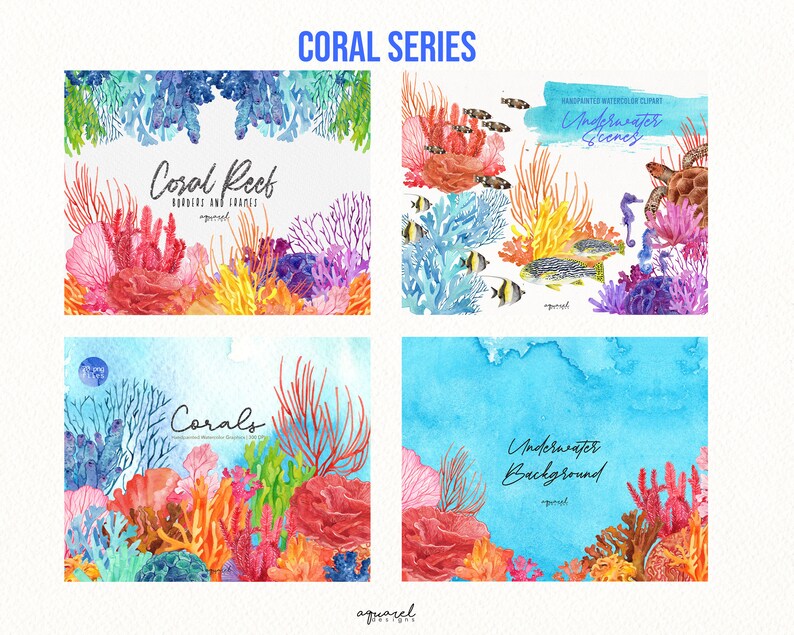 Watercolor Coral Reef Clipart Under the Sea clipart, Coral Reef Clipart, Ocean Clipart, Sea Coral Clipart, Anemone, Sea life clipart, PNG image 4