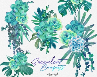 Watercolor Succulent Bouquets, Mint Green, Succulent Clipart, Cactus Clipart, Succulent Arrangements, Wedding Florals, Wedding Invitations,