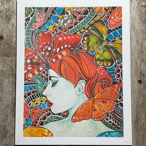 BUTTERFLY DREAMS - Fantasy - Portrait print - Butterflies - Art print - Fine art print of an original painting