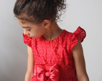 Festive red dress for baby girls Toddler from 3 years embroidered with embroidery