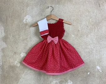 Hand-sewn crochet dress for baby girls red crochet dress for baby girl baby toddler from 12 months
