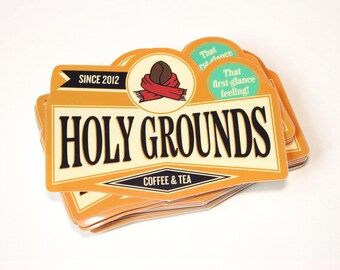 Red Holy Grounds Coffee Shop Sticker