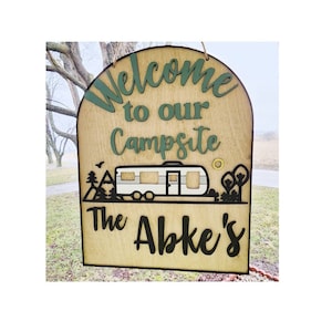 Welcome to Our Campsite Sign - Camping Sign - Personalized Sign - Name Sign - Camper Decor