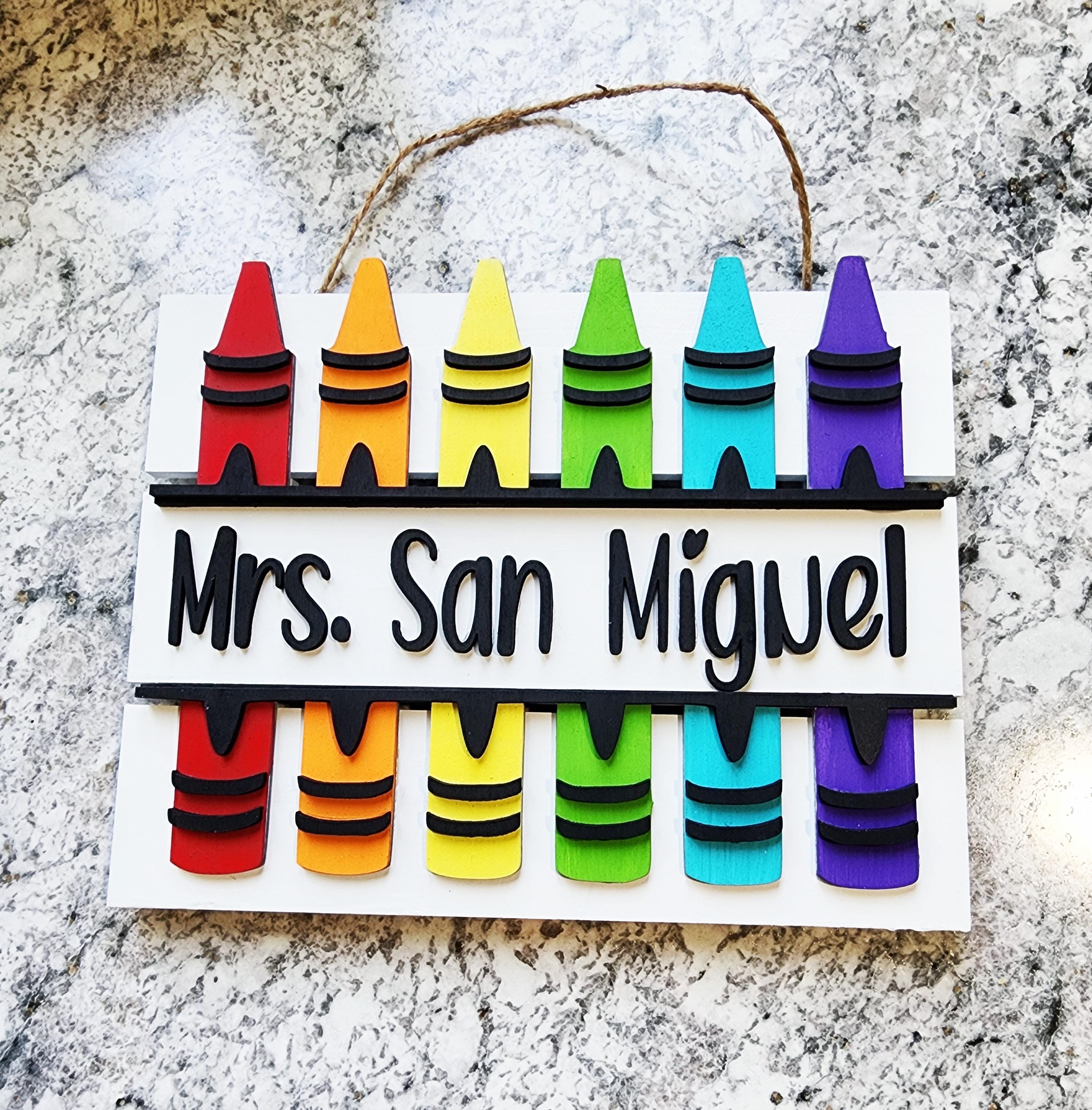 Custom Teacher Name Sign: Colorful Crayon Classroom Decor - Etsy
