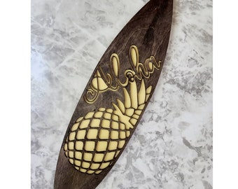 Wooden Surfboard Wall Art: Aloha Pineapple Decor