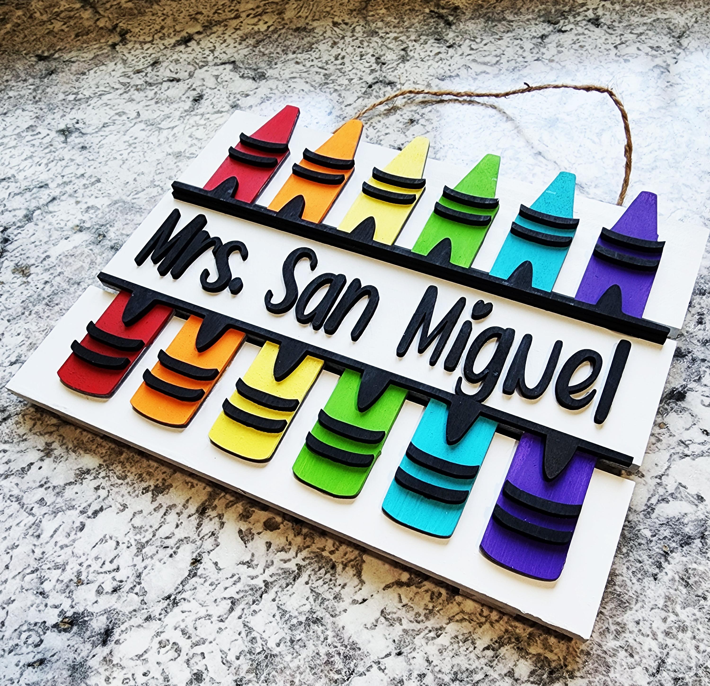 Custom Teacher Name Sign: Colorful Crayon Classroom Decor - Etsy