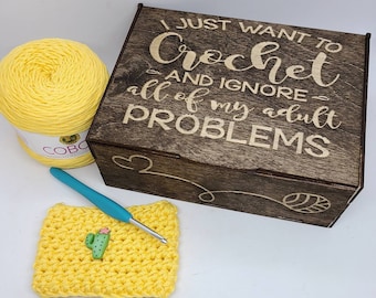 Engraved Crochet Hook Box: Baltic Birch Wood Craft Storage