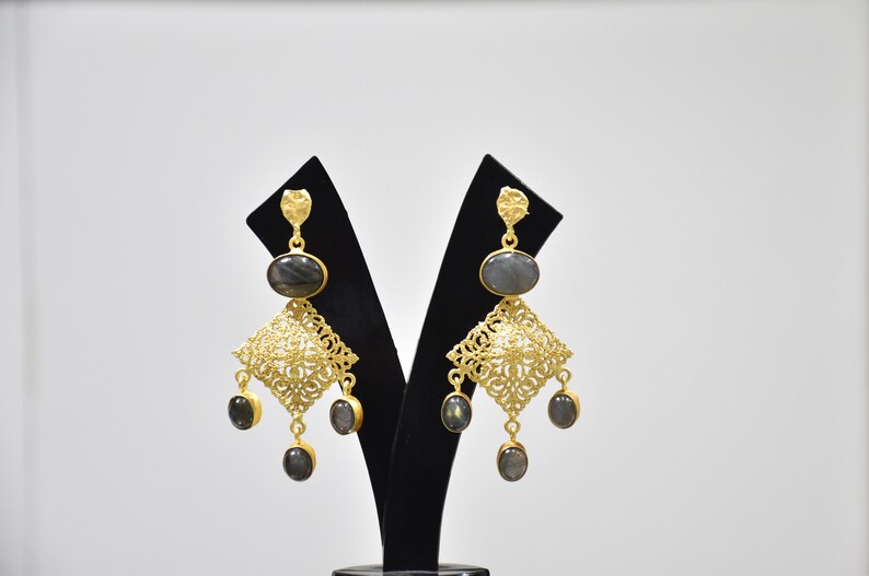 Brass Gold Drop Earrings Bridesmaid Earrings Turquoise Drop Earrings Labradorite Drop EARRINGS Labradorite Cabochon Gemstone Earrings