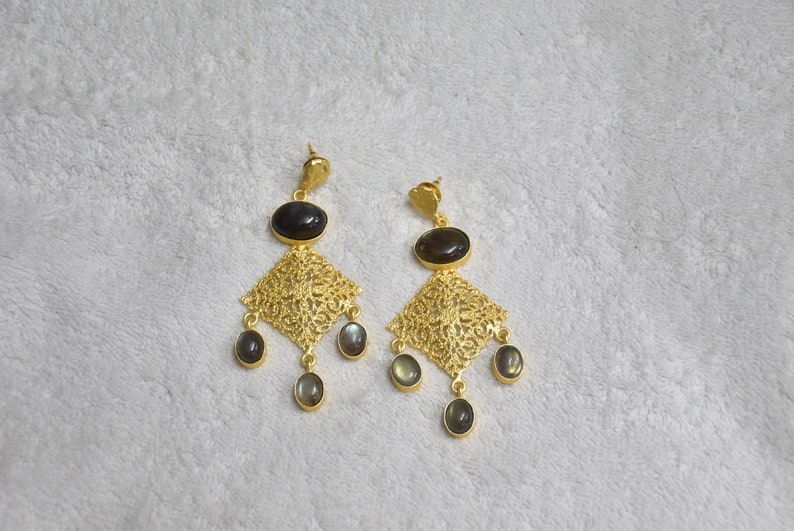 Brass Gold Drop Earrings Bridesmaid Earrings Turquoise Drop Earrings Labradorite Drop EARRINGS Labradorite Cabochon Gemstone Earrings