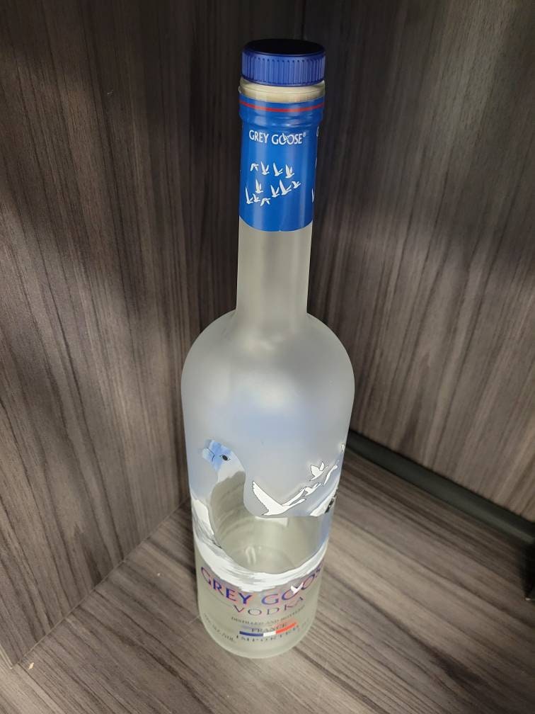 Converted Glass Water Bottle with Custom-Fit Pop-Up Cap | Repurposed Grey  Goose® Vodka Bottle