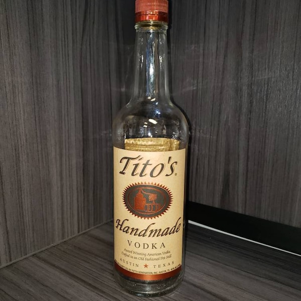 Empty 750ml Titos vodka glass bottle, crafting, upcylce