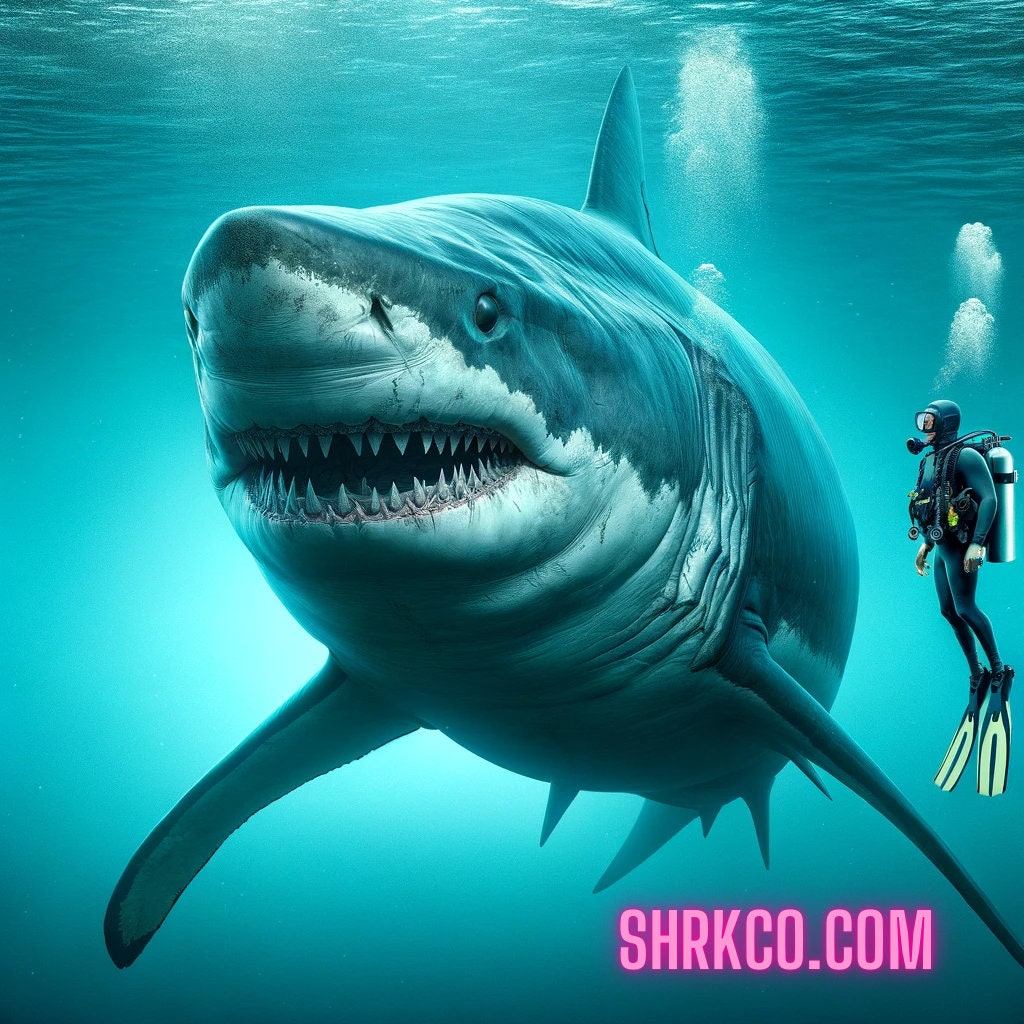 Megalodon Shark \u0026 Scuba Taucher Realistische Riesenhaie Wallpaper, image size:1024x1024