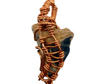 Partial Megalodon Fossil Necklace, Bronze Wire Wrap, Natural Cotton Cord, 14"-32"