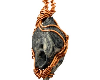 Agatized Coral Geode Necklace, Bronze Wire Wrap, Natural Cotton Cord, 14"-32"