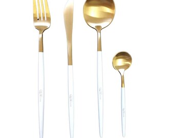 White and Gold Cutlery Set (4, 16 and 24 piece set)