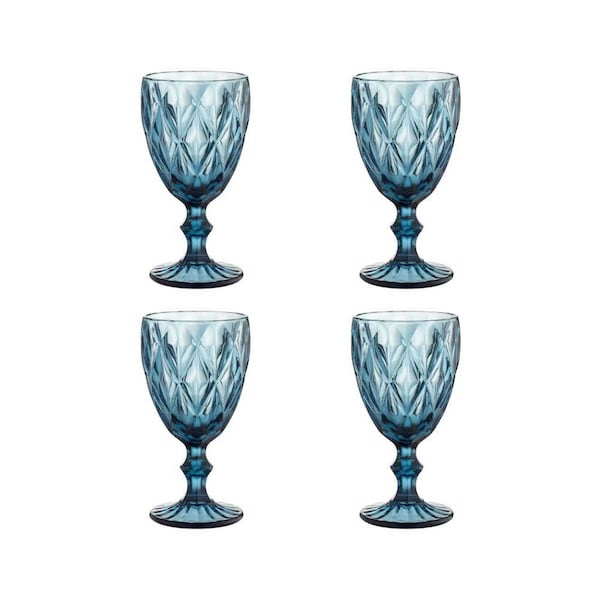 Verres à vin/eau bleu cobalt (Ensemble de 4) | verres à pied en verre bleu | verres colorés bleus verrerie de qualité