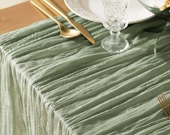 Sage Green Crinkle Cheesecloth Table Runner