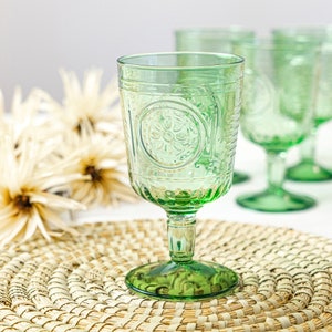 Green Italian Cut Glass Wine Glass (Set of 2)