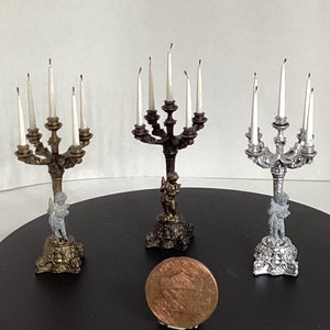 5-Arm Candelabra with Angel & Tapered Candles (1:12 scale for your dollhouse - 3 finishes available)!