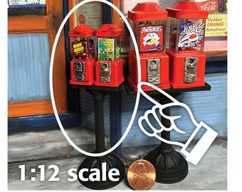 2 Small Gumball Machines with Pedestal Stand (1:12 scale for your dollhouse)