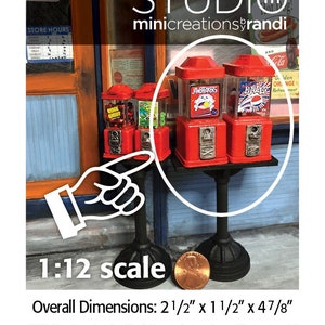 2 máquinas de chicles grandes con pedestal (escala 1:12 para tu casa de muñecas)
