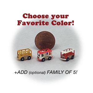NOW AVAILABLE in 3 colors!! Tiny Fisher-Price Mini Bus (1:12 scale for your dollhouse - purchase with or without family of 5)