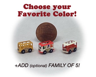 NOW AVAILABLE in 3 colors!! Tiny Fisher-Price Mini Bus (1:12 scale for your dollhouse - purchase with or without family of 5)