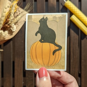 Sticker - Black cat on a pumpkin