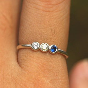custom silver birthstone ring,family Personalized Birthstone ring, Minimalist stone ring,925 silver ring, Birthday gift idea