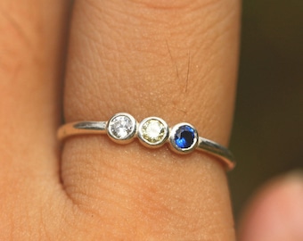 custom silver birthstone ring,family Personalized Birthstone ring, Minimalist stone ring,925 silver ring, Birthday gift idea