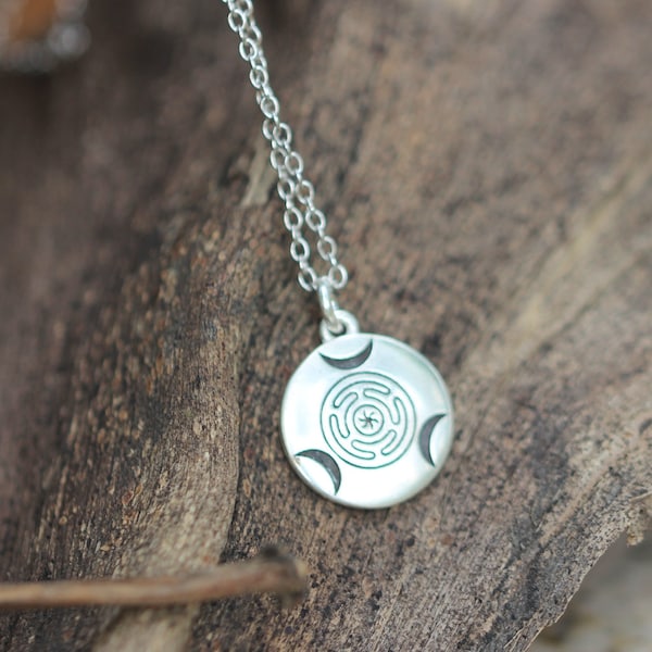925 silver wheel of hecate necklace,Triple moon goddess jewelry,Triple Goddess necklace,Crescent Moon jewelry