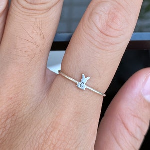 custom initial ring,925 silver rabbit ring,animal jewelry,bunny rabbit jewelry