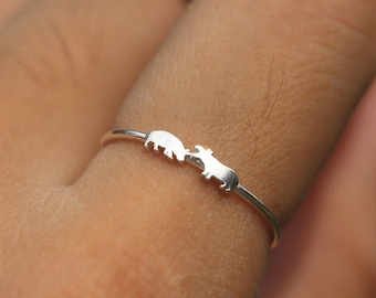 925 silver hippos ring,custom family hippos jewelry,Hippopotamus jewelry