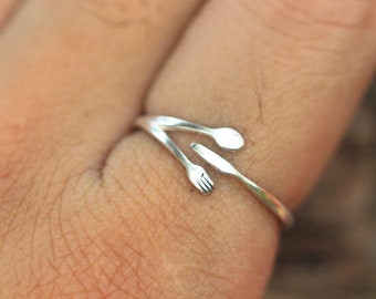 925 silver kitchen fork ring,spoon ring, knife ring,kitchen jewelry,Kitchen Utensils,cookery jewellery,Novelty jewellery