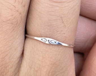 925 silver Christian Cross ring,Religious Fish ring