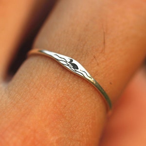 925 silver Swimming duck ring,silver Swan ring,family animal jewelry