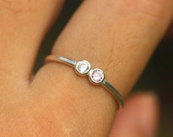 Custom Sterling Silver Birthstone Ring: Minimalist Zircon Stone