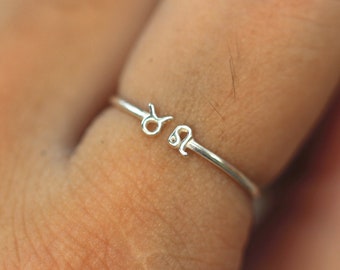 925 silver zodiac ring,Astrology Rings,Horoscope Rings,Aquarius ring,Pisces ring,Aries ring,adjustable ring,open ring