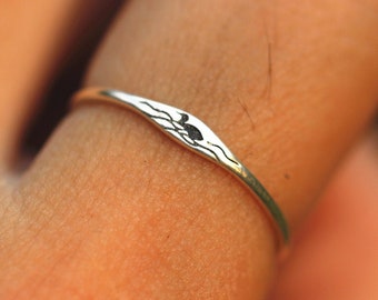 925 silver Swimming duck ring,silver Swan ring,family animal jewelry