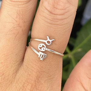 Bague zodiaque en argent 925, bague astrologie, bague horoscope, bijoux zodiaque de famille, cadeau d'anniversaire