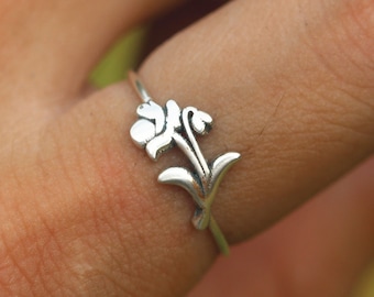 925 silver August Birth Flower ring,poppy ring,poppy flower jewelry,Floral Ring,Bridesmaid Gift,Birth Flower jewelry,unique handmade gift